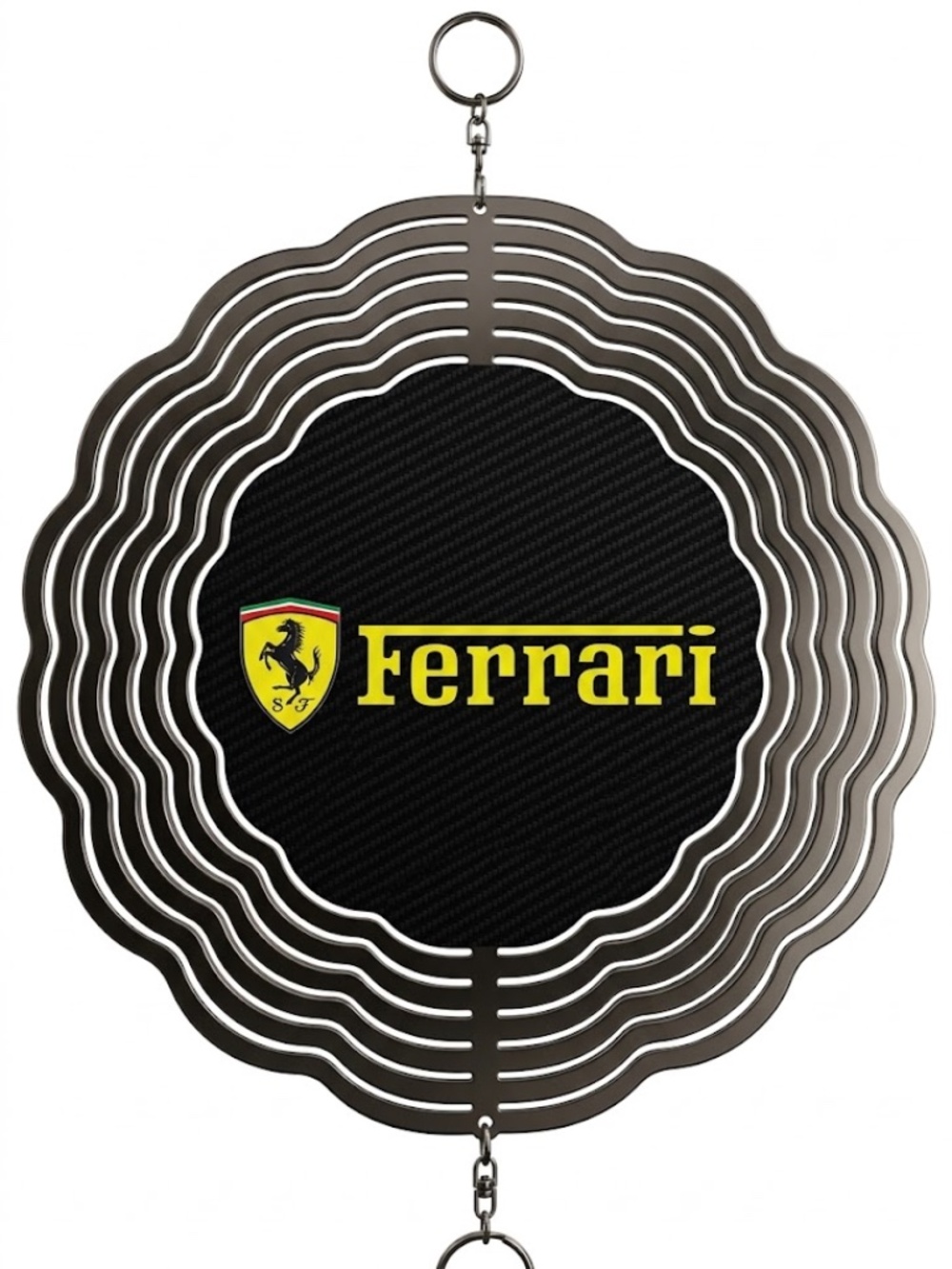 10" Ferrari Logo Kinetic Wind Spinner - Black Metal Hanging Yard Decor
